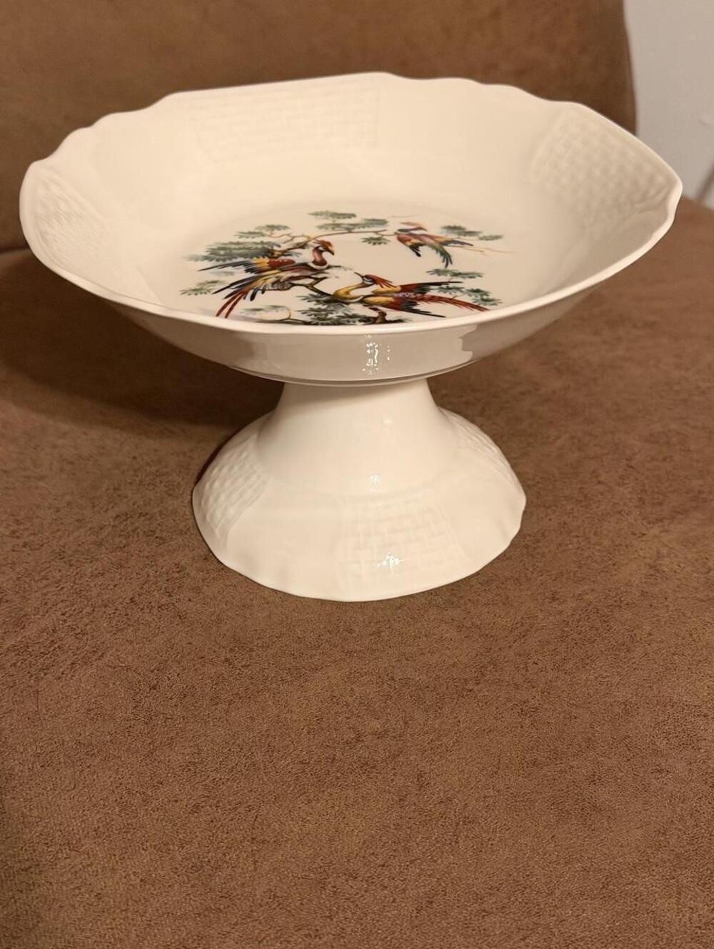 VTG Bareuther Waldsassen BavariaGermany Porcelain Basketweave Bird Pedestal Bowl